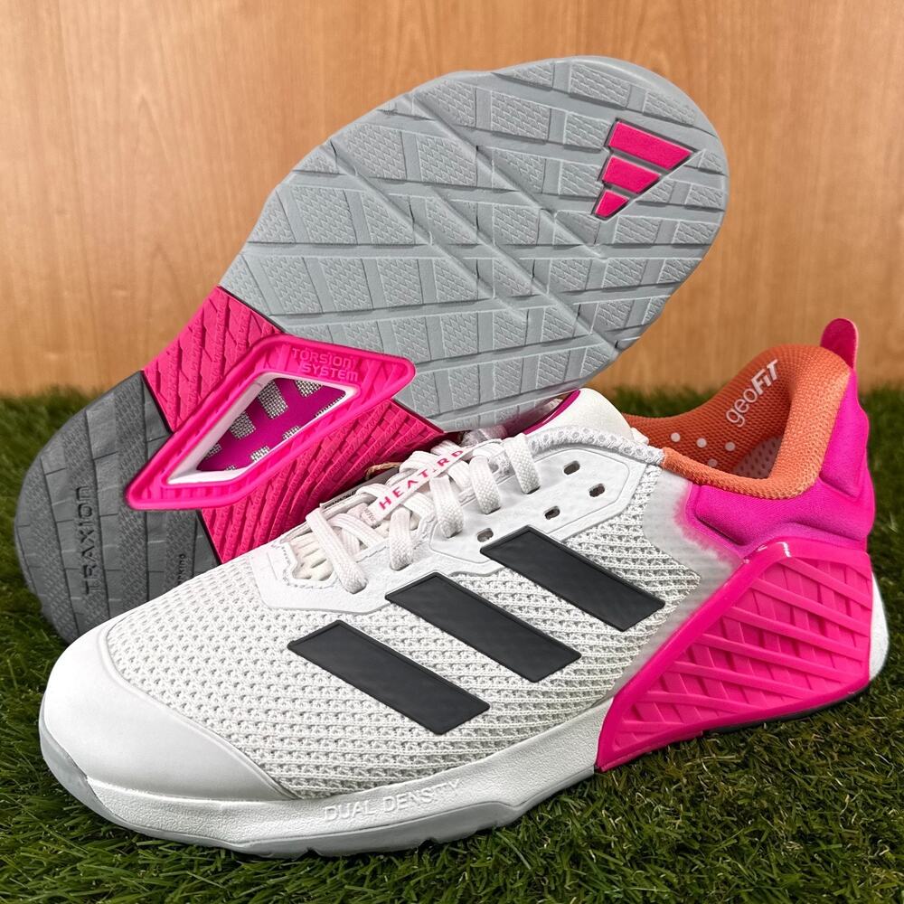 adidas Dropset 3 Training Shoes White Black Pink Training Shoes JR1674 Size 8.5